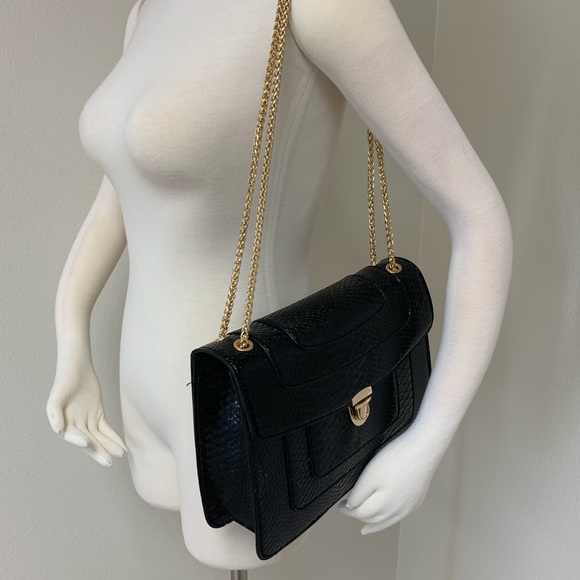 Black Croc Embossed Handbag - Picture 3 of 8